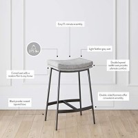Nathan James 22201 Arlo Modern Backless Upholstered Kitchen Counter Bar Stool With Double-Layered Saddle Seat And Metal Base, Grey Matte Black