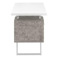 Monarch Specialties Laptop/Writing Floating Desktop-3 Storage Drawers-Reversible-Large Home Office Computer Desk, 60 L, White Top/Grey Concrete-Look