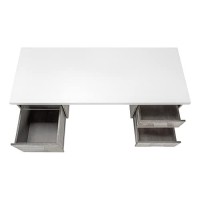 Monarch Specialties Laptop/Writing Floating Desktop-3 Storage Drawers-Reversible-Large Home Office Computer Desk, 60 L, White Top/Grey Concrete-Look