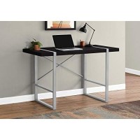 Monarch Specialties Laptop/Writing Table With Thick-Panel Desktop And Inset Metal Legs - Home Office Computer Desk, 48 L, Black/Silver