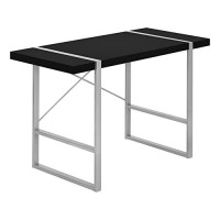 Monarch Specialties Laptop/Writing Table With Thick-Panel Desktop And Inset Metal Legs - Home Office Computer Desk, 48 L, Black/Silver