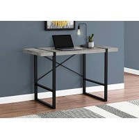 Monarch Specialties Laptop/Writing Table With Thick-Panel Desktop And Inset Metal Legs - Home Office Computer Desk, 48 L, Grey Concrete-Look/Black