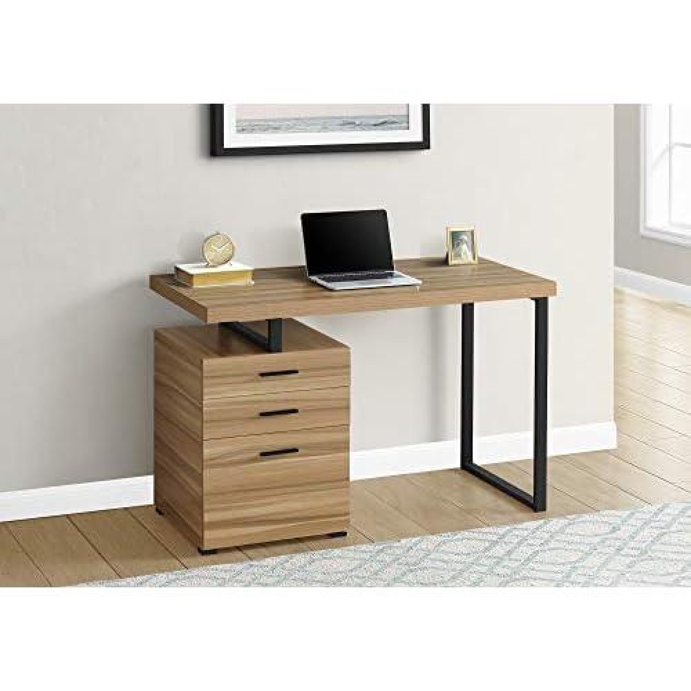 Monarch Specialties Laptop/Writing Floating Desktop-3 Storage Drawers-Left Or Right Setup-Home Office Computer Desk, 48 L, Light Reclaimed/Black