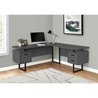 Monarch Specialties Corner Floating Desktop-3 Storage Drawers-Reversible-Home Office Computer Desk, 71 L X 71 W, Grey/Black