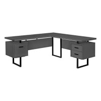 Monarch Specialties Corner Floating Desktop-3 Storage Drawers-Reversible-Home Office Computer Desk, 71 L X 71 W, Grey/Black