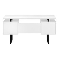 Monarch Specialties 7631 Computer Desk, Home Office, Laptop, Left, Right Set-Up, Storage Drawers, Work, Metal, Laminate, White, Black, Contemporary Desk-60, 60 L X 23.75 W X 30.25 H
