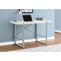 Monarch Specialties Laptop/Writing Table With Thick-Panel Desktop And Inset Metal Legs - Home Office Computer Desk, 48 L, White/Silver