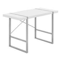Monarch Specialties Laptop/Writing Table With Thick-Panel Desktop And Inset Metal Legs - Home Office Computer Desk, 48 L, White/Silver