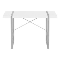 Monarch Specialties Laptop/Writing Table With Thick-Panel Desktop And Inset Metal Legs - Home Office Computer Desk, 48 L, White/Silver