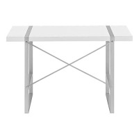 Monarch Specialties Laptop/Writing Table With Thick-Panel Desktop And Inset Metal Legs - Home Office Computer Desk, 48 L, White/Silver