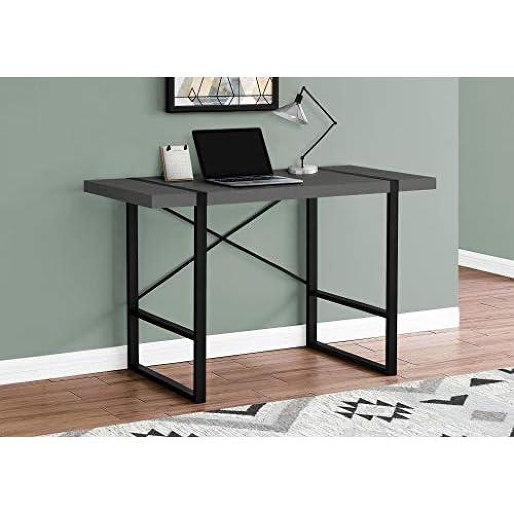 Monarch Specialties Laptop/Writing Table With Thick-Panel Desktop And Inset Metal Legs - Home Office Computer Desk, 48 L, Grey/Black