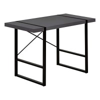 Monarch Specialties Laptop/Writing Table With Thick-Panel Desktop And Inset Metal Legs - Home Office Computer Desk, 48 L, Grey/Black