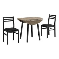 Monarch Specialties 1003 Table, 3Pcs, Small, 35 Drop Leaf, Kitchen, Laminate, Brown, Contemporary, Modern Dining Set, 35 L X 35 W X 30 H, Dark Taupe/Black Metal
