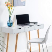 Eklego Home Study Or Computer Desk 41 Inches With 3 Drawers For Home Office, Small Space Desk In White With Cable Management And Easy Assembly
