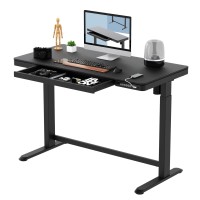 Flexispot Comhar Electric Standing Desk With Drawer Desktop & Adjustable Frame Quick Install Wusb Charge Ports, Child Lock (Black, Wood)