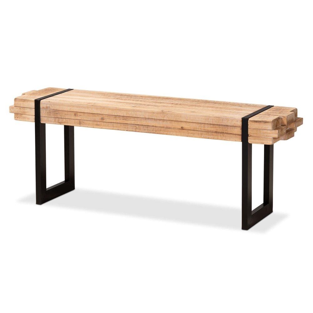 Baxton Studio Henson Rustic And Industrial Natural Brown Finished Wood And Black Finished Metal Bench