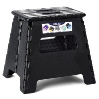 Delxo Folding Step Stool For Adults And Kids,Extra-Strong 13 Inch Step Stools Anti-Skid Plastic Stepping Stool,Upgraed Foldable Step Stool For Kitchen,300Lbs Capacity (Black)