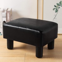 Modern Rectangular Foot Stool, Black Faux Leather Padded Ottoman Footrest Stool Small Foot Stool For Living, Adults, Patio