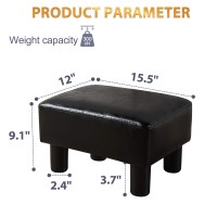 Modern Rectangular Foot Stool, Black Faux Leather Padded Ottoman Footrest Stool Small Foot Stool For Living, Adults, Patio