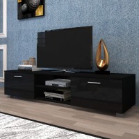 Ssline 63 Large Tv Cabinet Black Wood Tv Stand With Storage Shelves & 2-Doors Classic Media Storage Console Cabinet Entertainment Center For Living Room Bedroom(Up For 70 Tv)