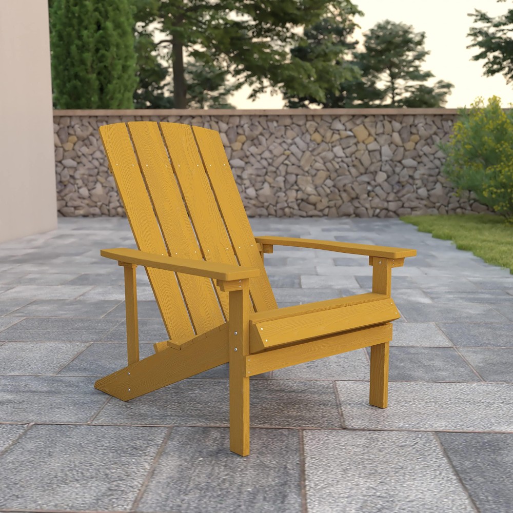 Bizchair All-Weather Poly Resin Wood Adirondack Chair In Yellow
