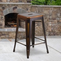 Bizchair 4 Pack 24 High Backless Distressed Copper Metal Indoor-Outdoor Counter Stool