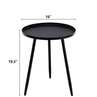 Apicizon 16 Round Side Table, Black End Table For Living Room, Bedside, Mid Century Modern Coffee Table Or Circle Accent Table For Small Spaces, Metal Nightstand (Black)