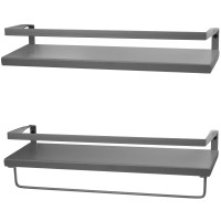 Peter'S Goods Modern Floating Shelves With Rail - Wall Mounted Bathroom Wall Shelves With Towel Bar - Also Perfect For Bedroom Decor, Office And Kitchen Storage - Solid Pine Wood Shelf Set Of 2 (Grey)