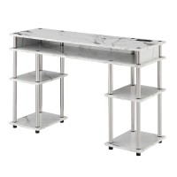 Convenience Concepts Designs2Go No Tools Student Desk With Charging Station And Shelves White Marble