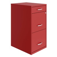 Hirsh Industries Space Solutions 18In Deep 3 Drawer Metal Organizer File Cabinet Red, Letter Size, Fully Assembled