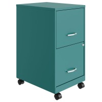 Space Solutions 18 Inch Wide Metal Mobile Organizer File Cabinet For Office Supplies And Hanging File Folders With 2 File Drawers, Teal