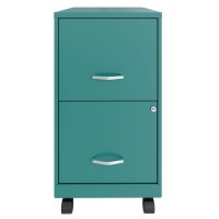 Space Solutions 18 Inch Wide Metal Mobile Organizer File Cabinet For Office Supplies And Hanging File Folders With 2 File Drawers, Teal