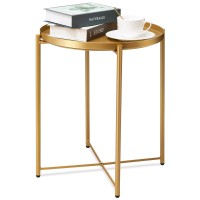 Danpinera Gold Side Table, Gold End Table For Small Spaces Outdoor Accent Table Round Metal Patio Coffee Table Waterproof Removable Tray Table For Living Room Bedroom Balcony Office (Gold)