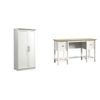 Sauder Homeplus Collection Storage Cabinet, Soft White Finish & Cottage Road Desk, Soft White Finish
