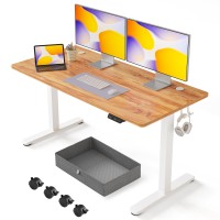 Fezibo 63 X 24 Inches Standing Desk With Drawer, Adjustable Height Electric Stand Up Desk, Sit Stand Home Office Desk, Ergonomic Workstation White Steel Frame/Light Rustic Brown Tabletop