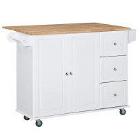 Homcom Mobile Kitchen Island Storage Trolley Cart On Wheels With Dropleaf Top, Towelspice Rack, 3 Drawers, 2-Door Cabinet, White