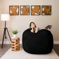 Big Joe Fuf Large Foam Filled Bean Bag Chair With Removable Cover, Black Plush, 4Ft Big