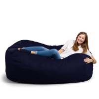 Big Joe Fuf Xl Foam Filled Bean Bag Chair With Removable Cover, Midnight Plush, Soft Polyester, 5 Feet Giant , Navy Plush