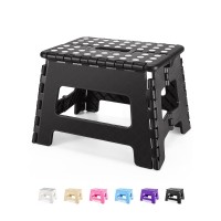 Dyforce Folding Step Stool 9, Durable Kids Step Stool, Heavy Duty Step Stools For Adults, Compact Foot Stools, Light-Weight Toddler Step Stool For Kitchen, Bathroom, Holds Up To 300 Lbs (Black)