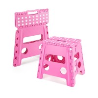 Dyforce Non-Slip Folding Step Stool - 13 Inch Height Heavy Duty Foldable Stool For Adults Kids, Plastic Step Stool Camping Stepping Stool - Pink