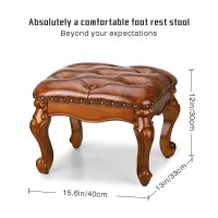 Voikinfo Leather Footstool Small Foot Rest Stool Chair Stool Sofa Stool Short Ottoman Rubberwood Faux Leather Retro Furniture Vintage Stool For Living Room