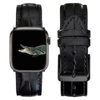 Black Crocodile Leather Band Compatible For Apple Watch Iwatch Ultra 49Mm 45Mm 44Mm 42Mm Men Vintage Alligator Replacement Strap Smartwatch Series 8 7 6 5 4 3 2 1 Se Handmade Aw-01-Ll