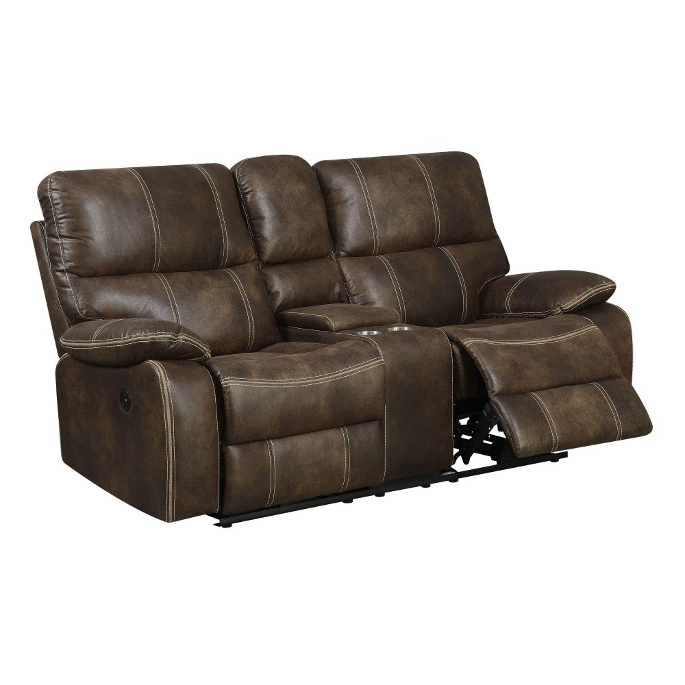 Madrona Burke Zoey Chocolate Brown Power Loveseat With Dual Recliners, Hidden Storage, And Usb Charging Station