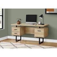 Monarch Specialties Laptop/Writing Floating Desktop-3 Storage Drawers-Reversible-Large Home Office Computer Desk, 60 L, Natural