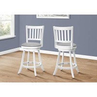 Monarch Specialties I 1239 Counter Height Swivel Chair With Slat Back And Upholstered Seat - Set Of 2 - Barstool, 39 H, White/Grey Leather-Look