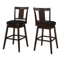 Monarch Specialties I 1230 Bar Stool, Set Of 2, Swivel, Bar Height, Wood, Pu Leather Look, Brown, Black, Transitional