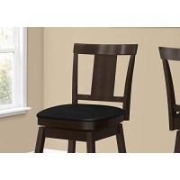 Monarch Specialties I 1230 Bar Stool, Set Of 2, Swivel, Bar Height, Wood, Pu Leather Look, Brown, Black, Transitional