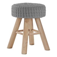 Monarch Specialties I 9013 Ottoman, Pouf, Footrest, Foot Stool, 12 Round, Velvet, Wood Legs, Grey, Natural, Contemporary, Modern