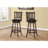 Monarch Specialties I 1236 Bar Height Swivel Chair With Slat Back And Upholstered Seat - Set Of 2 - Barstool, 44 H, Espresso/Black Leather-Look