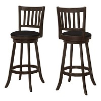 Monarch Specialties I 1236 Bar Height Swivel Chair With Slat Back And Upholstered Seat - Set Of 2 - Barstool, 44 H, Espresso/Black Leather-Look